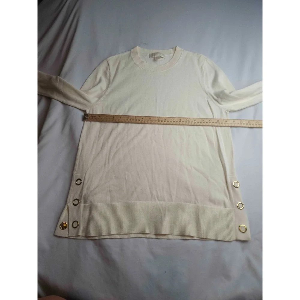 Michael Kors Sweater Womens Large Cream Knit Pullover Gold Button Side Tunic